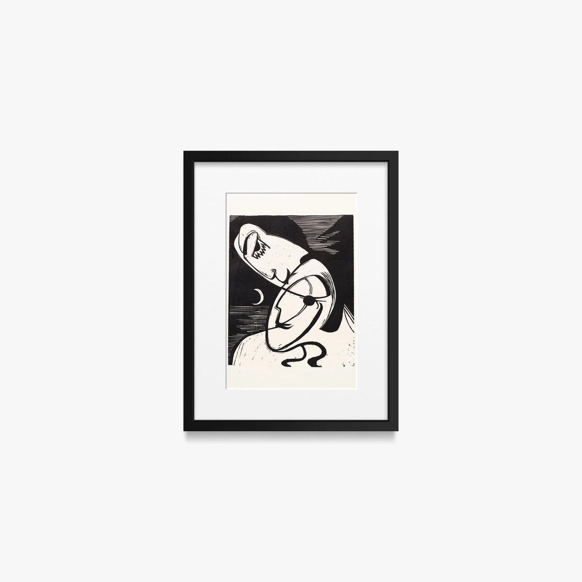 Il Bacio - Ernst Ludwig Kirchner, opera di Ernst Ludwig Kirchner (Espressionismo), stampa con passepartout e cornice nera, 30x40cm
