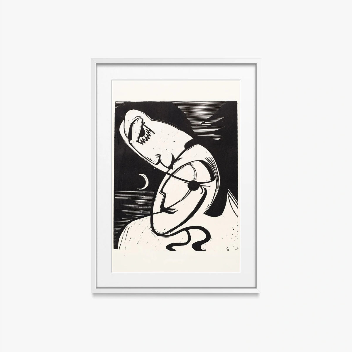 Il Bacio - Ernst Ludwig Kirchner, opera di Ernst Ludwig Kirchner (Espressionismo), stampa con passepartout e cornice bianca, 50x70cm