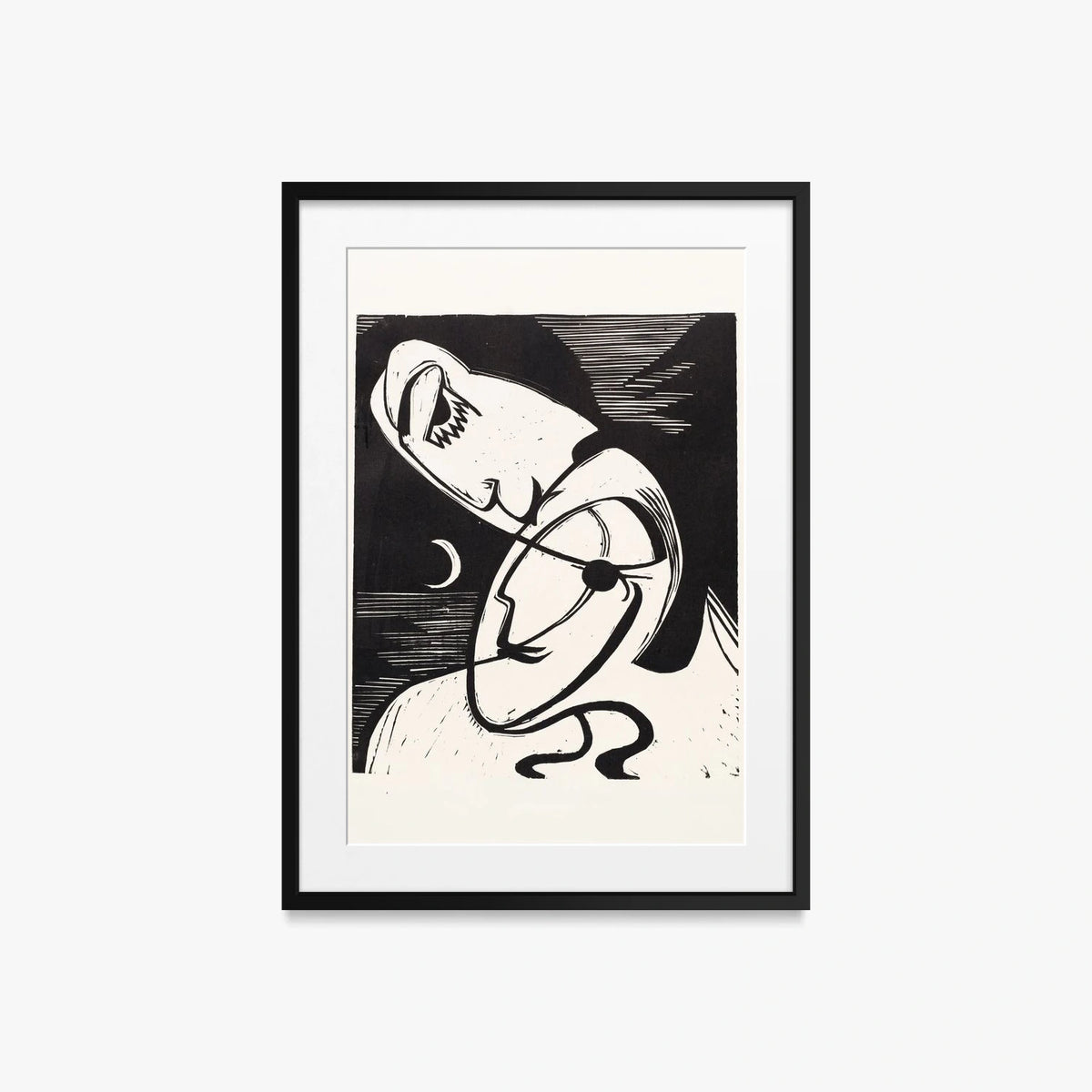 Il Bacio - Ernst Ludwig Kirchner, opera di Ernst Ludwig Kirchner (Espressionismo), stampa con passepartout e cornice nera, 50x70cm