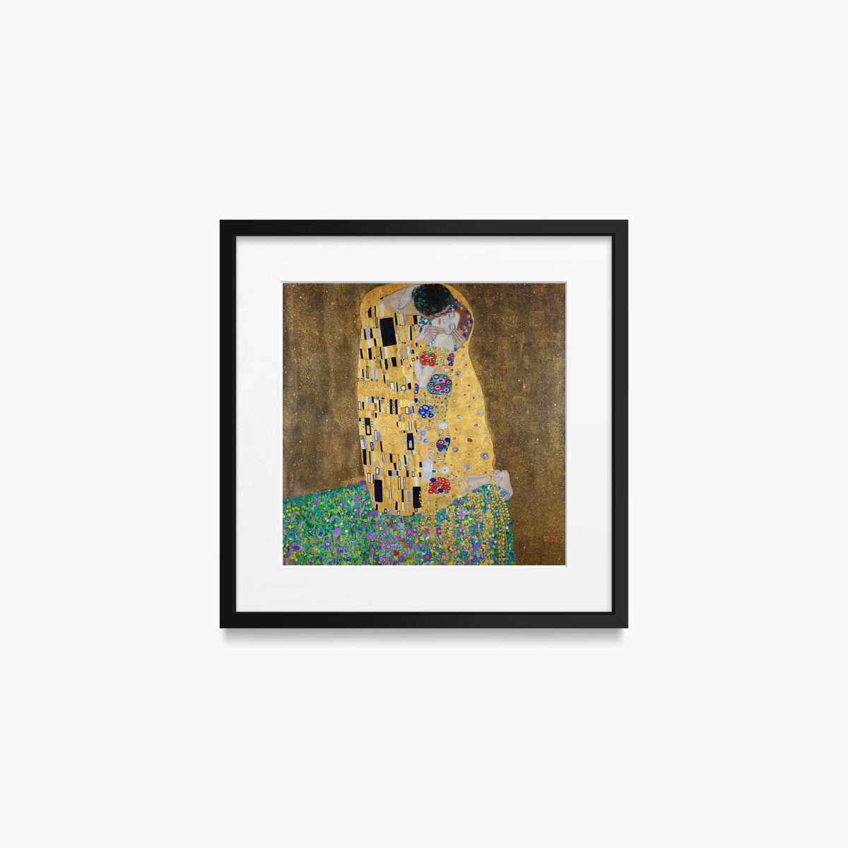 Il Bacio - Gustav Klimt, opera di Gustav Klimt (Secessione Viennese), stampa con passepartout e cornice nera, 40x40cm