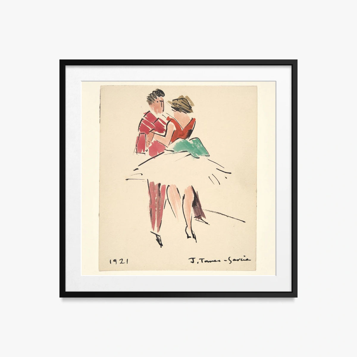 Il Ballo degli Artisti - Joaquín Torres García, opera di Joaquín Torres García (Costruttivismo), stampa con passepartout e cornice nera, 50x50cm