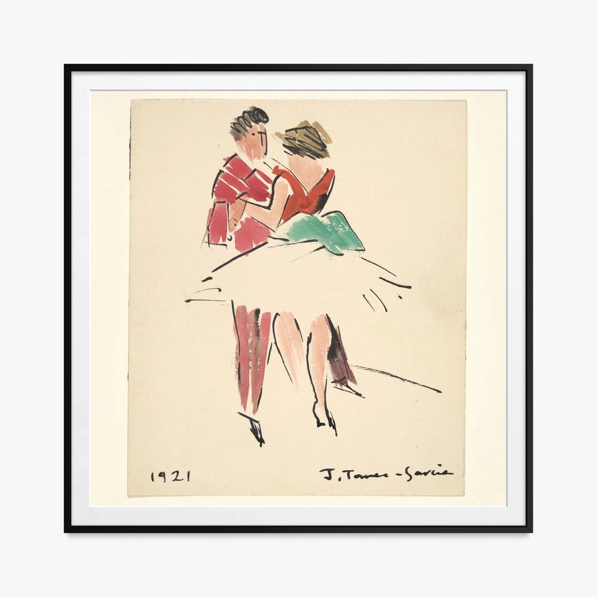 Il Ballo degli Artisti - Joaquín Torres García, opera di Joaquín Torres García (Costruttivismo), stampa con passepartout e cornice nera, 80x80cm