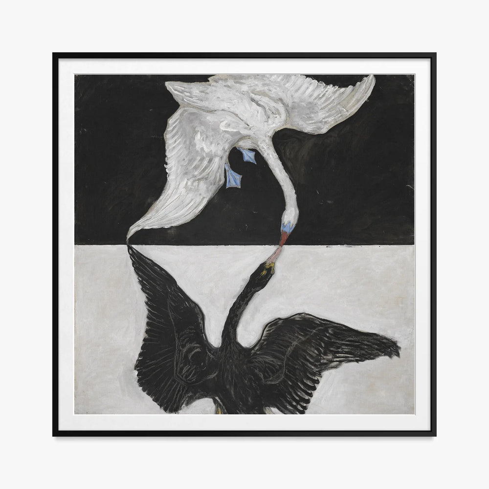 Il Cigno, n. 1 - Hilma af Klint, opera di Hilma af Klint (Astrattismo), stampa con passepartout e cornice nera, 80x80cm
