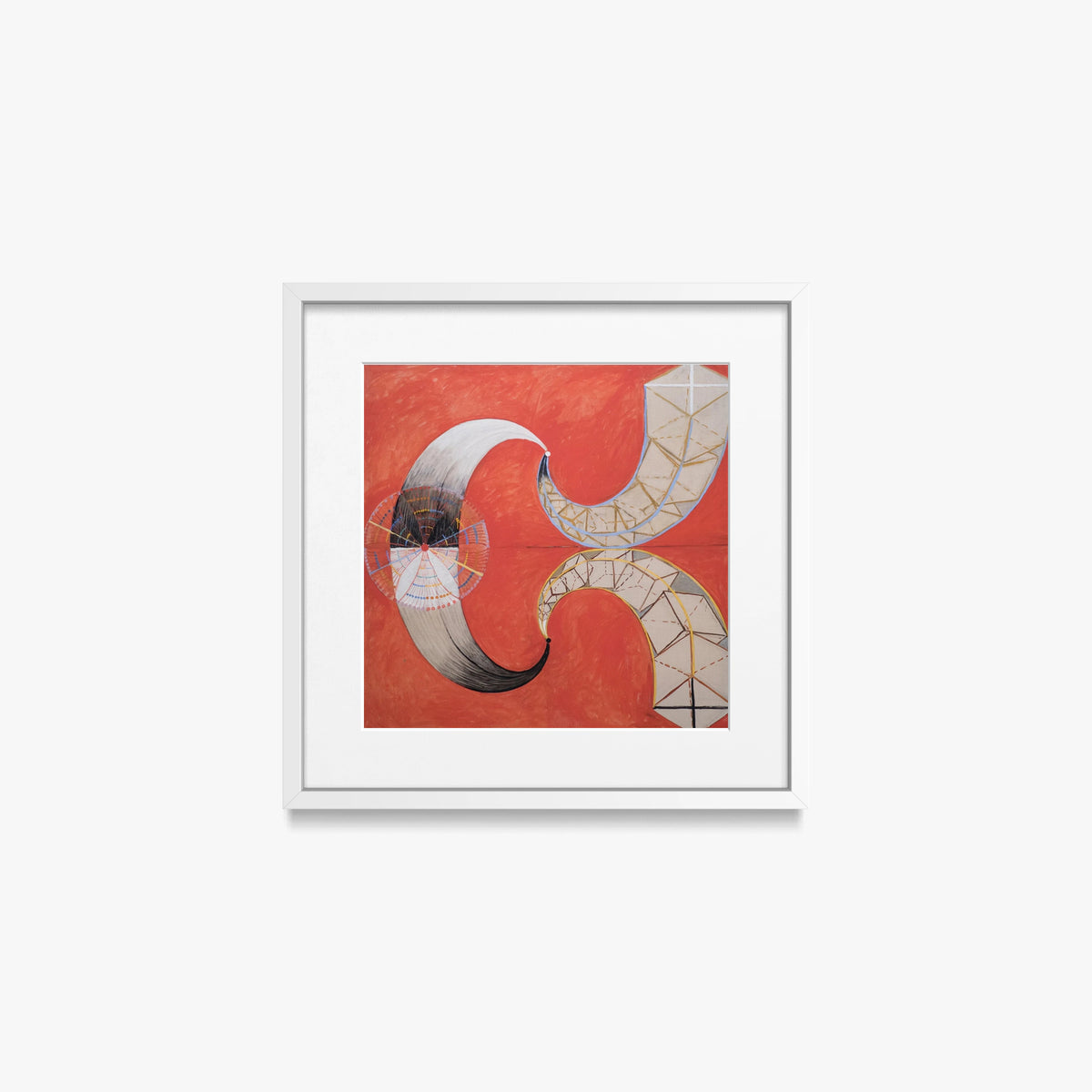 Il Cigno, n. 9 - Hilma af Klint, opera di Hilma af Klint (Astrattismo), stampa con passepartout e cornice bianca, 40x40cm