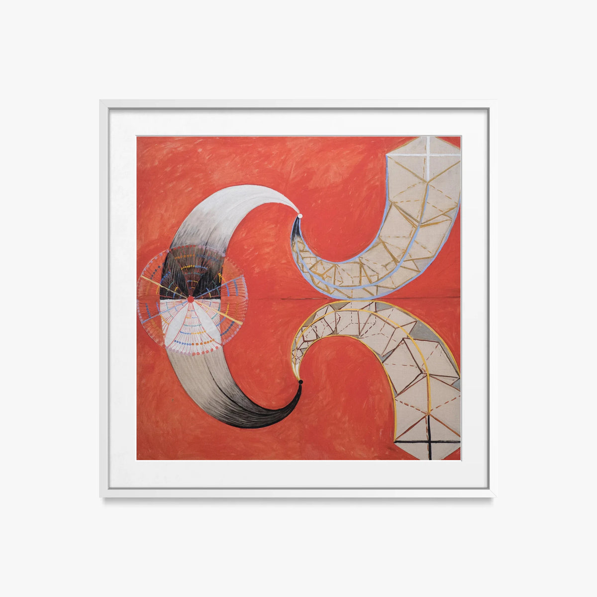 Il Cigno, n. 9 - Hilma af Klint, opera di Hilma af Klint (Astrattismo), stampa con passepartout e cornice bianca, 50x50cm