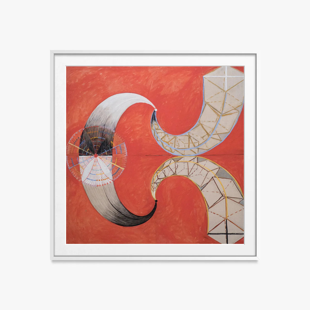 Il Cigno, n. 9 - Hilma af Klint, opera di Hilma af Klint (Astrattismo), stampa con passepartout e cornice bianca, 60x60cm
