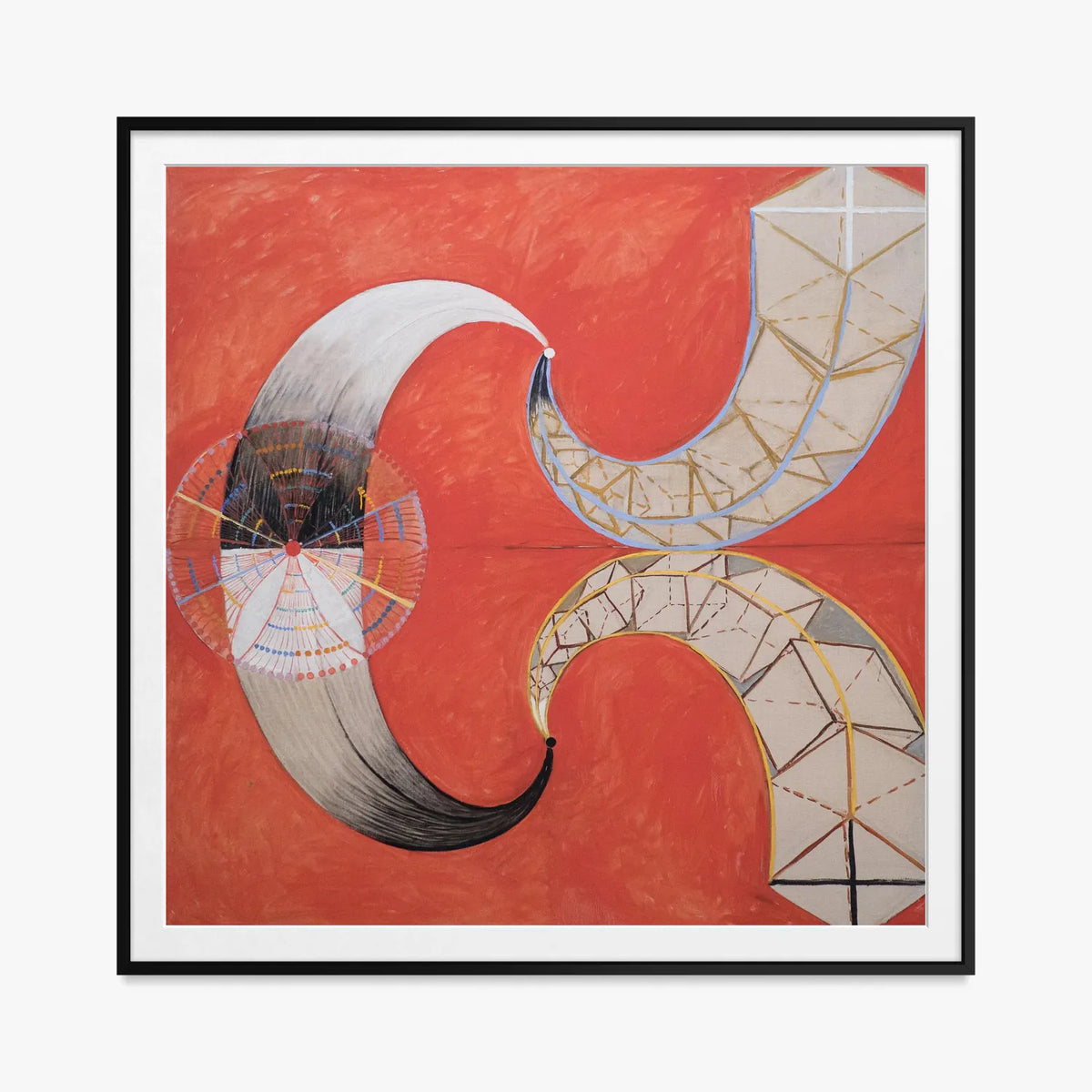 Il Cigno, n. 9 - Hilma af Klint, opera di Hilma af Klint (Astrattismo), stampa con passepartout e cornice nera, 80x80cm