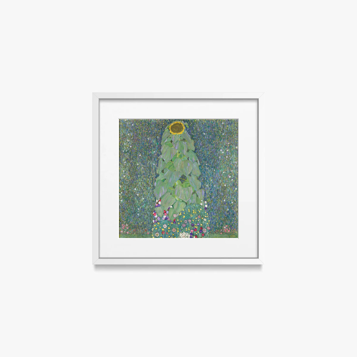 Il Girasole - Gustav Klimt, opera di Gustav Klimt (Secessione Viennese), stampa con passepartout e cornice bianca, 40x40cm