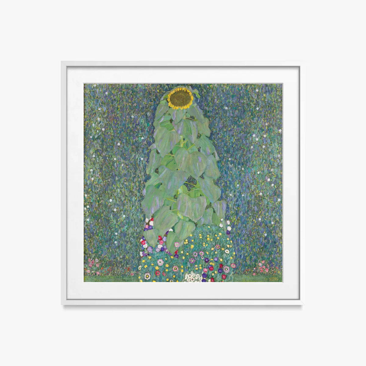 Il Girasole - Gustav Klimt, opera di Gustav Klimt (Secessione Viennese), stampa con passepartout e cornice bianca, 50x50cm