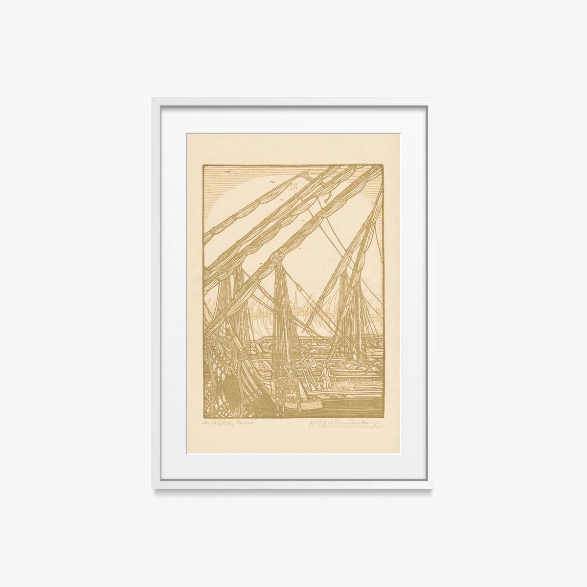 Il Nilo presso il Cairo - Wijnand Otto Jan Nieuwenkamp, opera di Wijnand Otto Jan Nieuwenkamp (Egittologia), stampa con passepartout e cornice bianca, 50x70cm