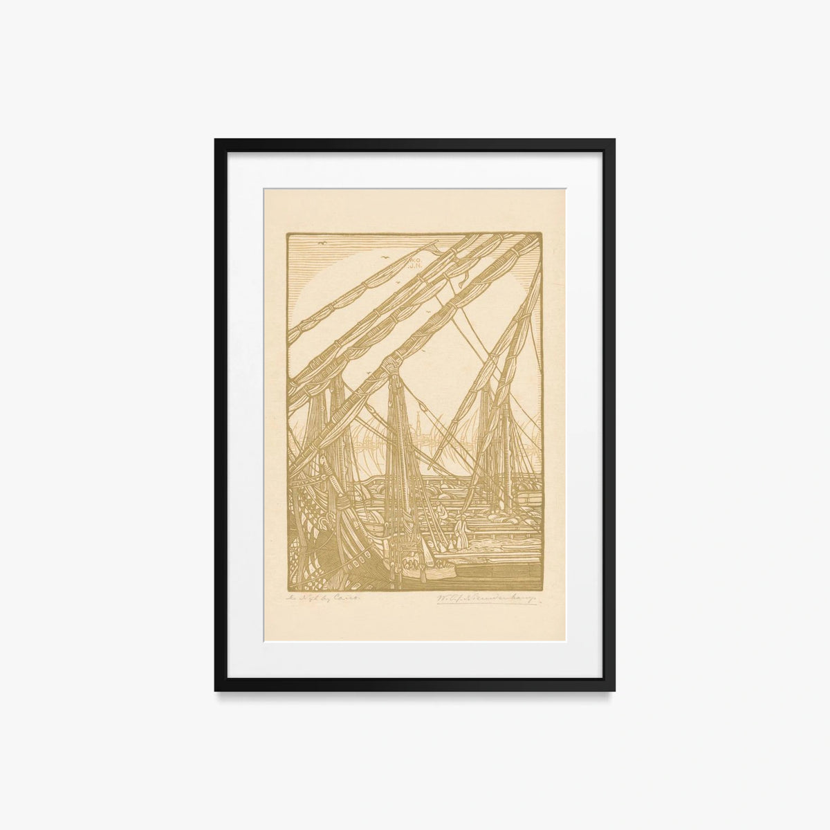 Il Nilo presso il Cairo - Wijnand Otto Jan Nieuwenkamp, opera di Wijnand Otto Jan Nieuwenkamp (Egittologia), stampa con passepartout e cornice nera, 50x70cm