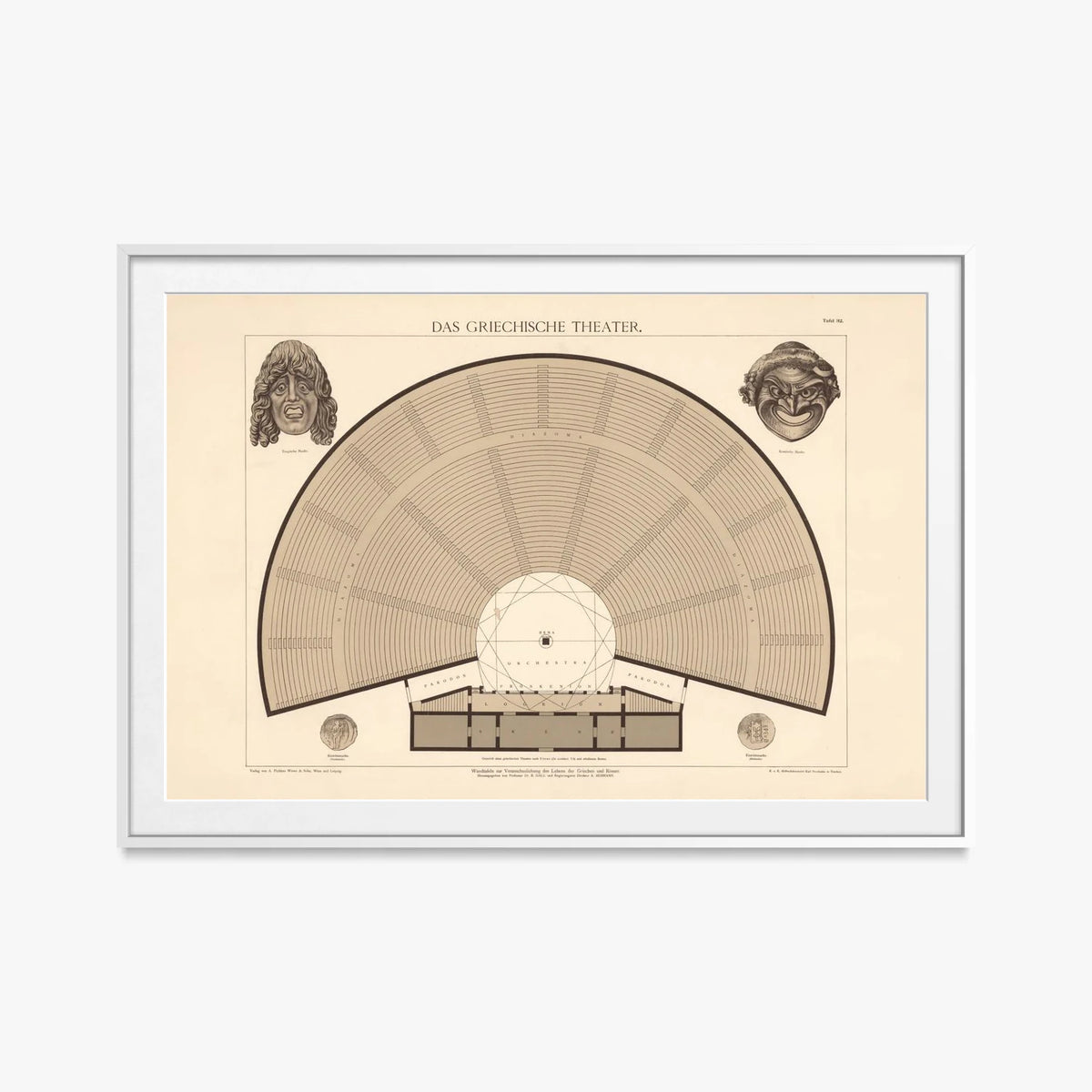 Il Teatro Greco - A. Pichler's Witwe & Sohn, opera di A. Pichler's Witwe & Sohn (Classici), stampa con passepartout e cornice bianca, 115x80cm