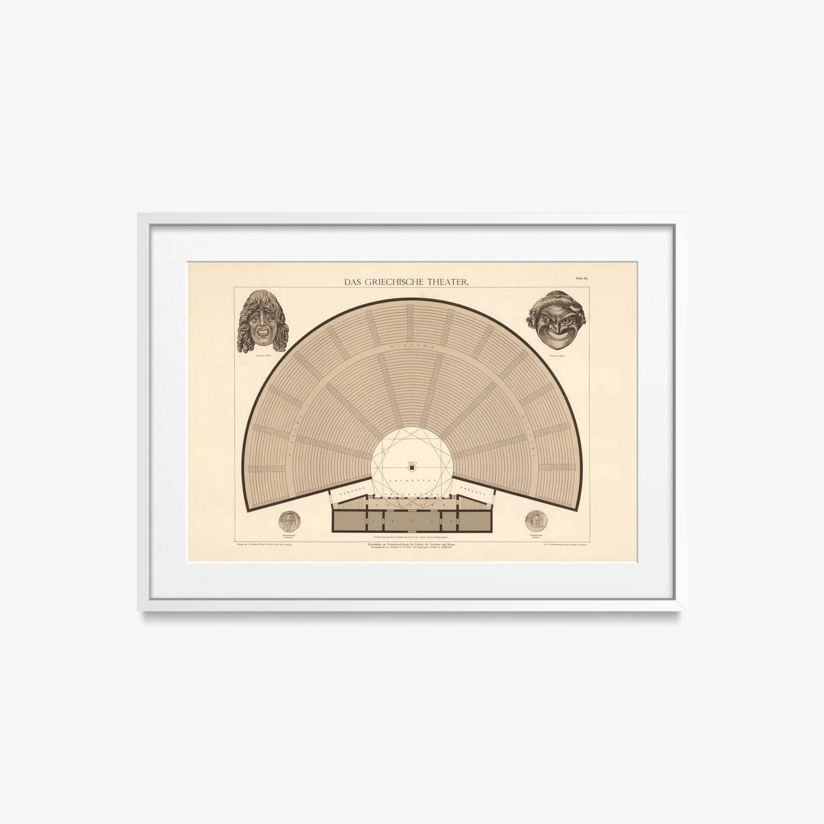 Il Teatro Greco - A. Pichler's Witwe & Sohn, opera di A. Pichler's Witwe & Sohn (Classici), stampa con passepartout e cornice bianca, 70x50cm