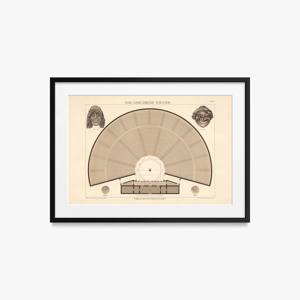 Il Teatro Greco - A. Pichler's Witwe & Sohn, opera di A. Pichler's Witwe & Sohn (Classici), stampa con passepartout e cornice nera, 70x50cm