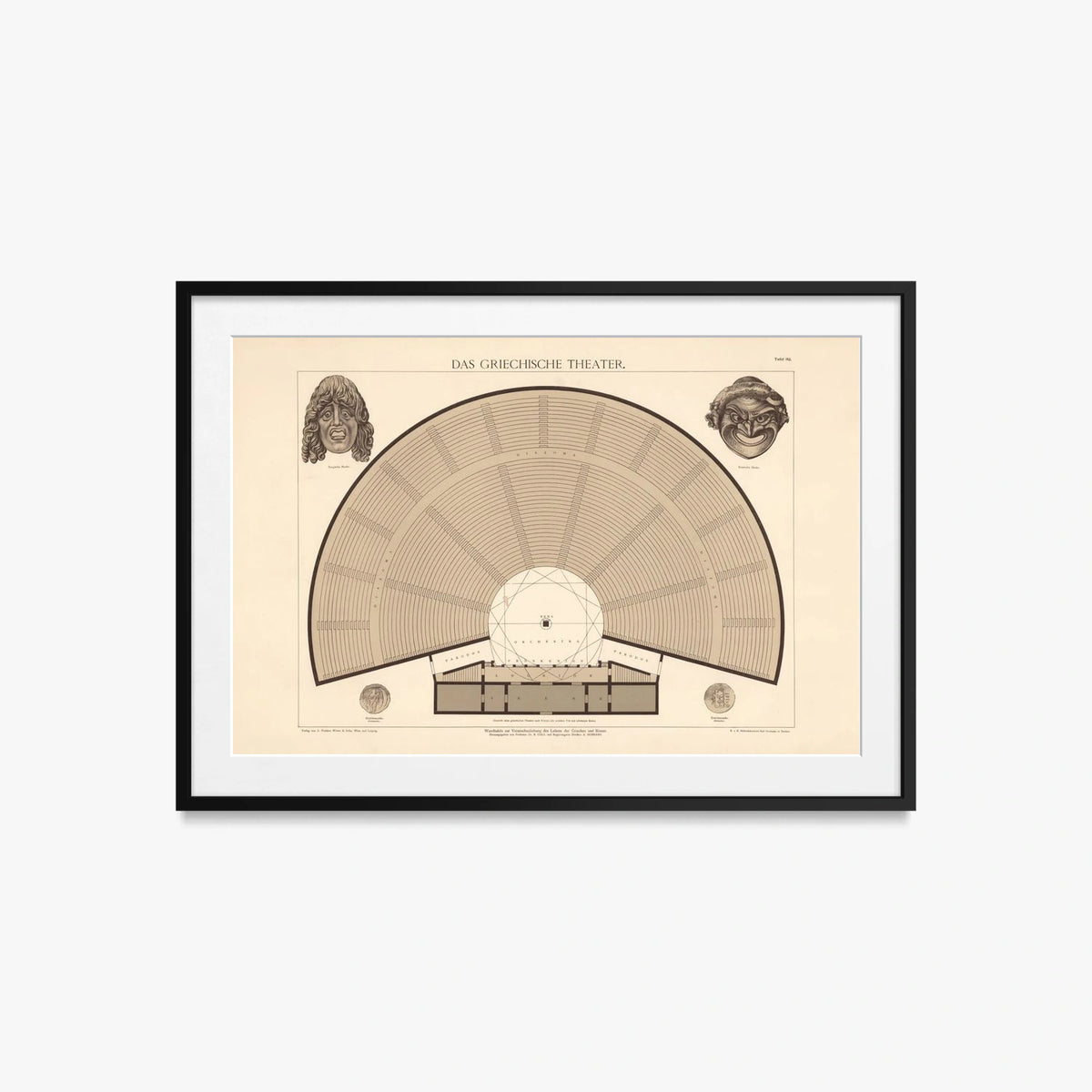 Il Teatro Greco - A. Pichler's Witwe & Sohn, opera di A. Pichler's Witwe & Sohn (Classici), stampa con passepartout e cornice nera, 85x60cm