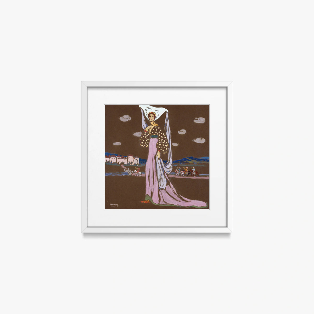 La Notte (Dama a Passeggio) - Wassily Kandinsky, opera di Wassily Kandinsky (Espressionismo), stampa con passepartout e cornice bianca, 40x40cm
