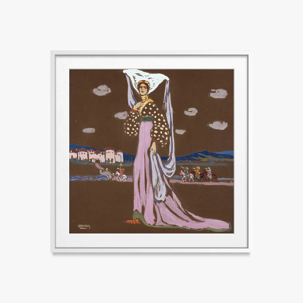 La Notte (Dama a Passeggio) - Wassily Kandinsky, opera di Wassily Kandinsky (Espressionismo), stampa con passepartout e cornice bianca, 50x50cm