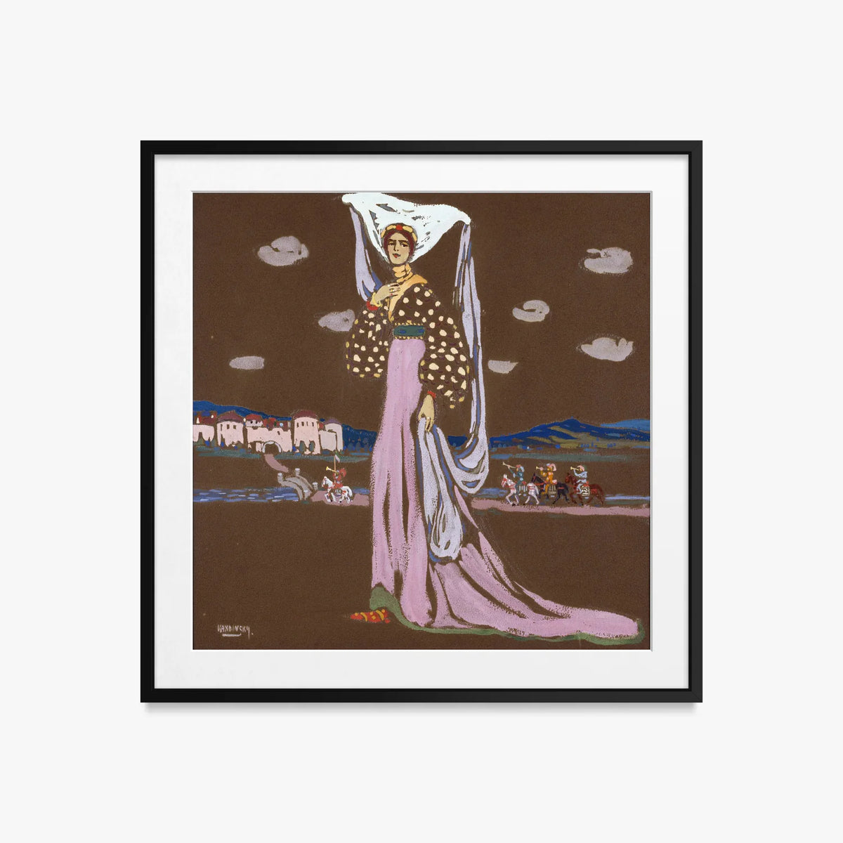 La Notte (Dama a Passeggio) - Wassily Kandinsky, opera di Wassily Kandinsky (Espressionismo), stampa con passepartout e cornice nera, 50x50cm