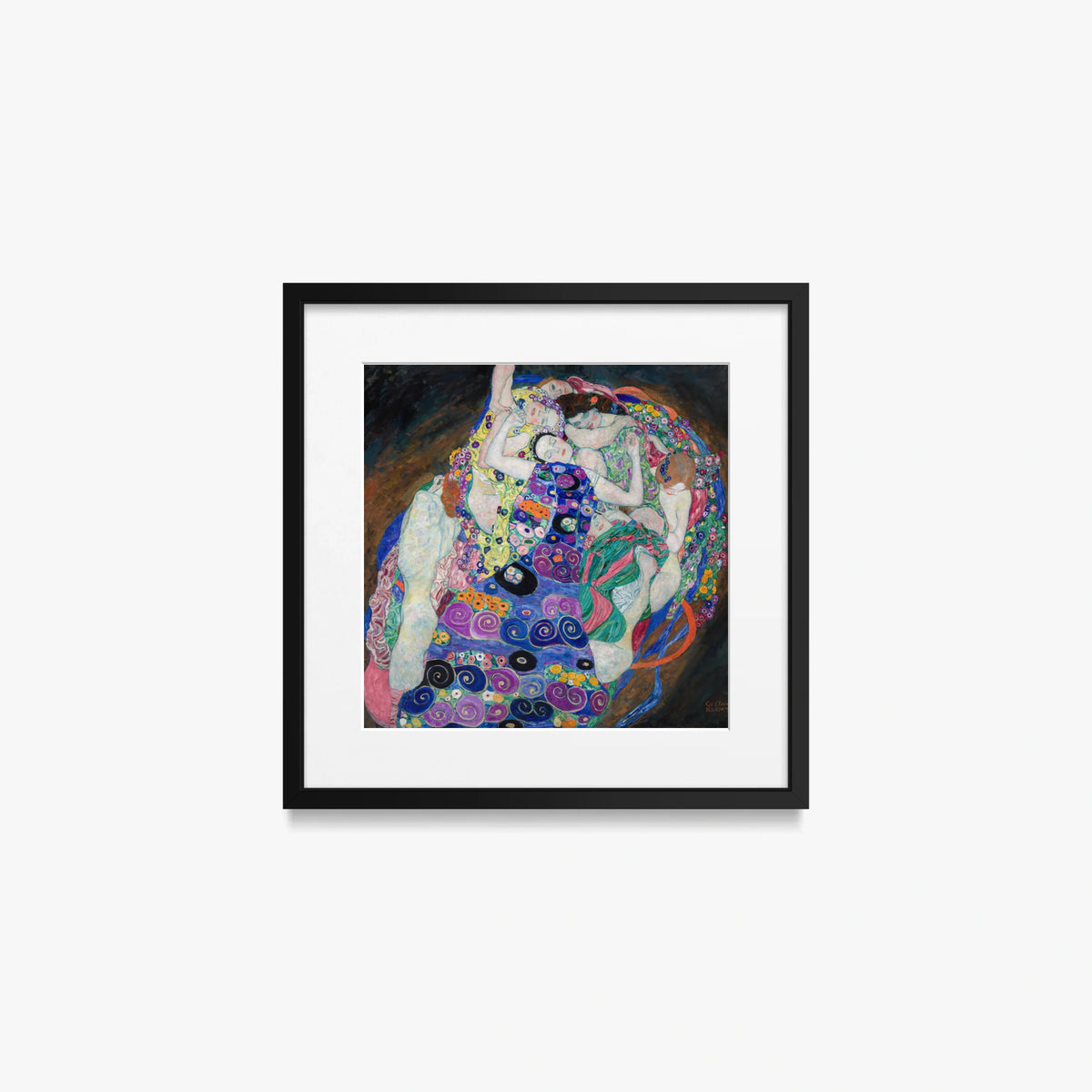 La Vergine - Gustav Klimt, opera di Gustav Klimt (Secessione Viennese), stampa con passepartout e cornice nera, 40x40cm