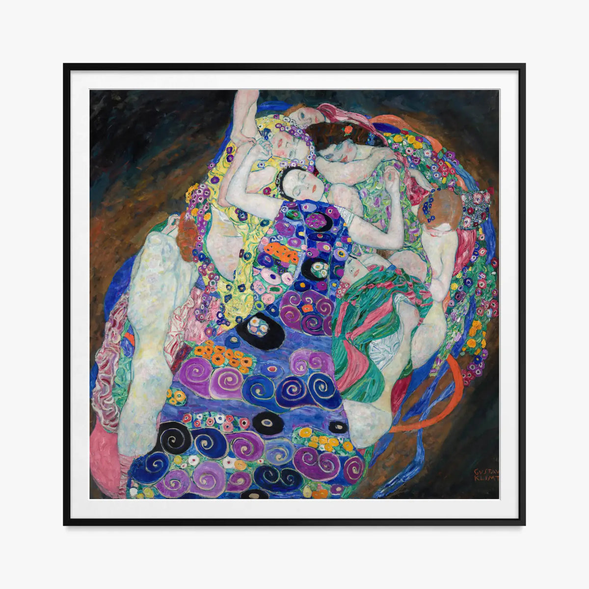 La Vergine - Gustav Klimt, opera di Gustav Klimt (Secessione Viennese), stampa con passepartout e cornice nera, 80x80cm