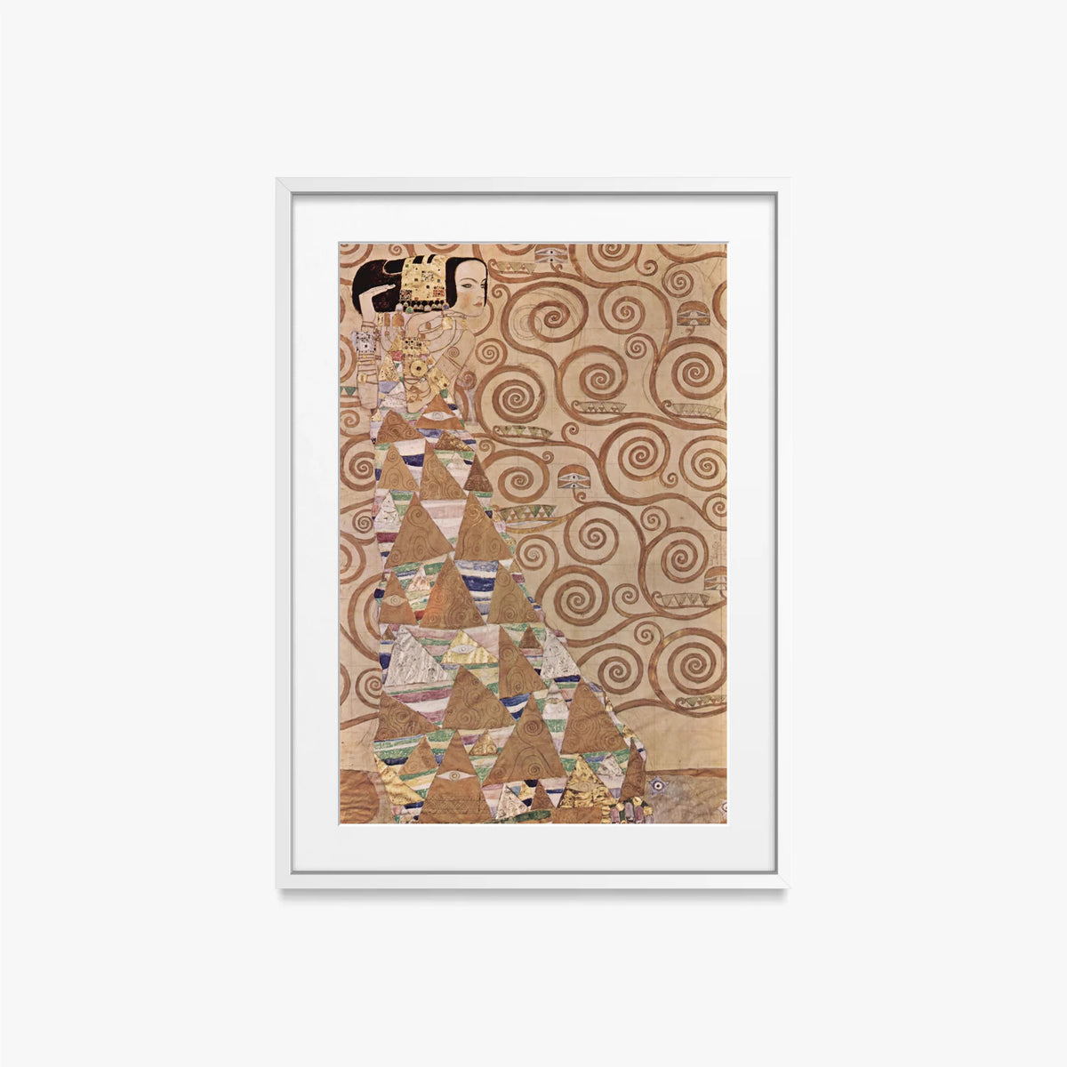 L'Attesa - Gustav Klimt, opera di Gustav Klimt (Secessione Viennese), stampa con passepartout e cornice bianca, 50x70cm