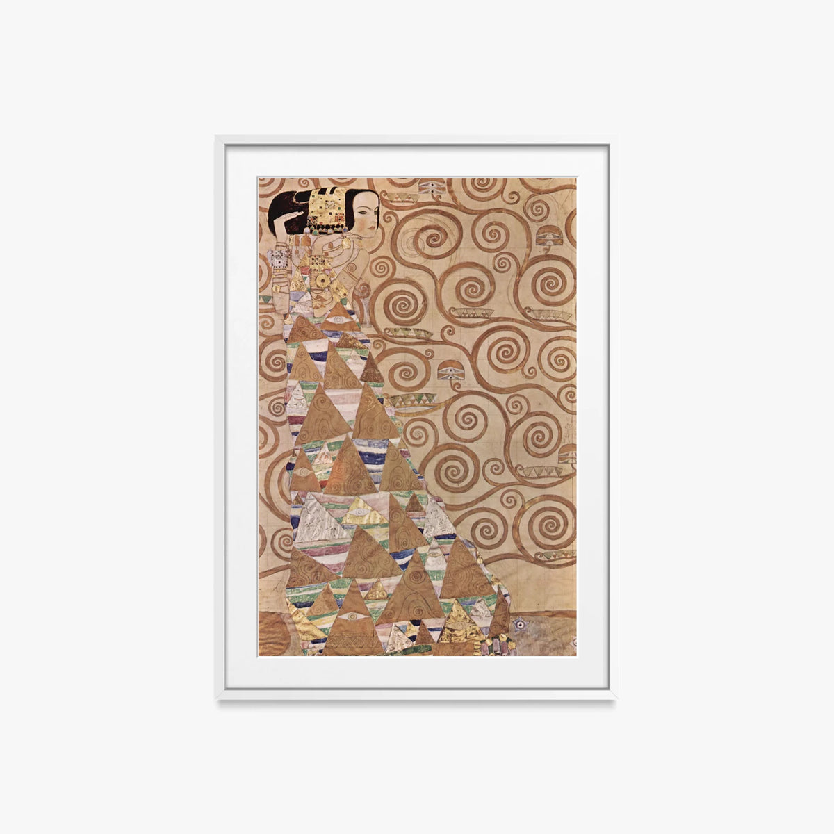 L'Attesa - Gustav Klimt, opera di Gustav Klimt (Secessione Viennese), stampa con passepartout e cornice bianca, 60x85cm