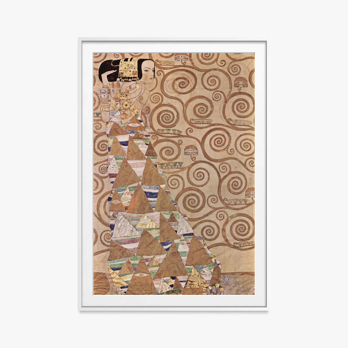 L'Attesa - Gustav Klimt, opera di Gustav Klimt (Secessione Viennese), stampa con passepartout e cornice bianca, 80x115cm