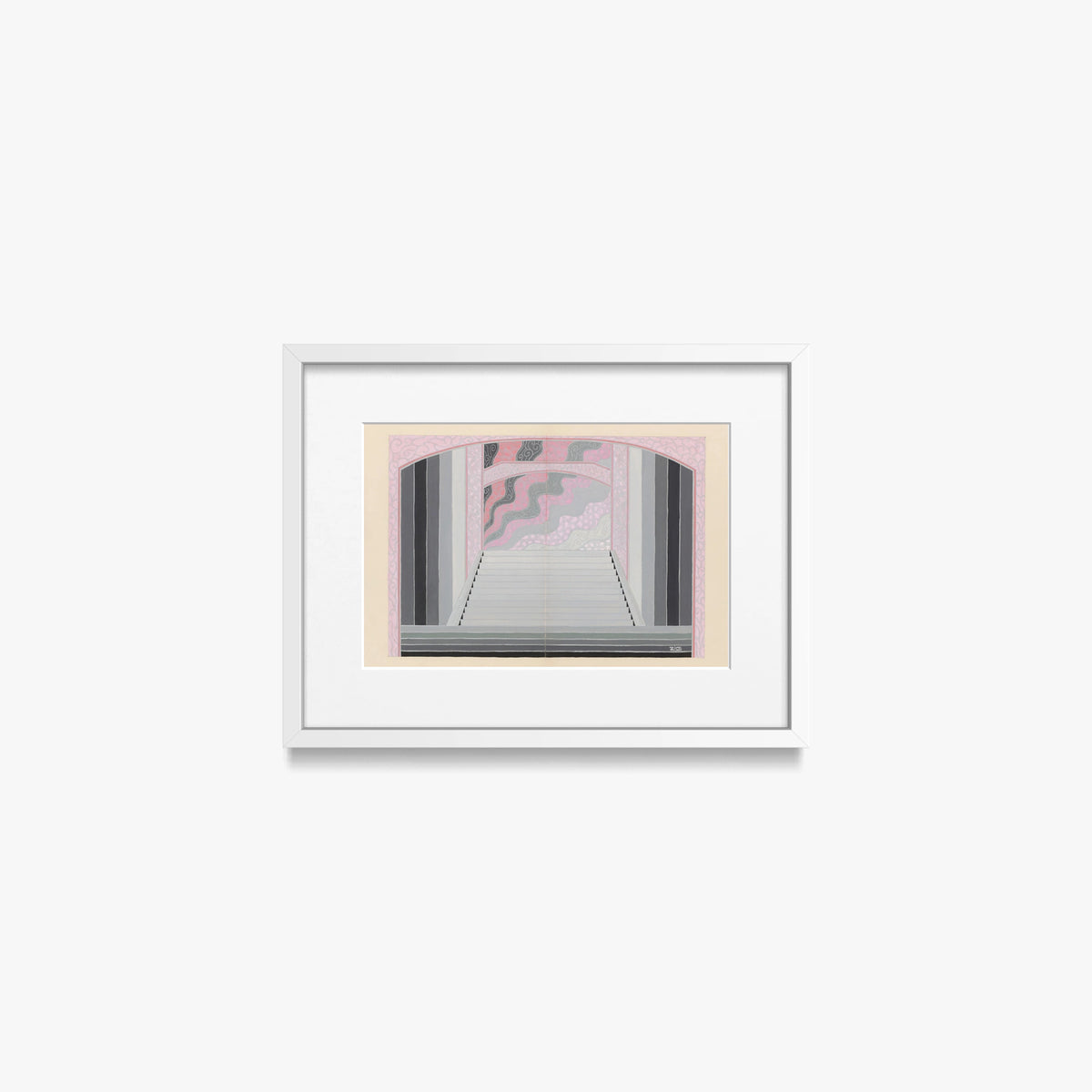 Les Ponts, Bozzetto di Scena - Zig, opera di Zig (Louis Gaudin) (Art Déco), stampa con passepartout e cornice bianca, 40x30cm