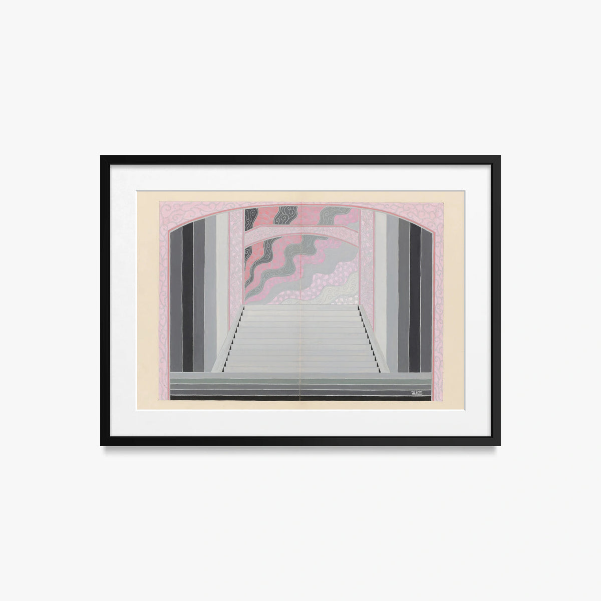 Les Ponts, Bozzetto di Scena - Zig, opera di Zig (Louis Gaudin) (Art Déco), stampa con passepartout e cornice nera, 70x50cm