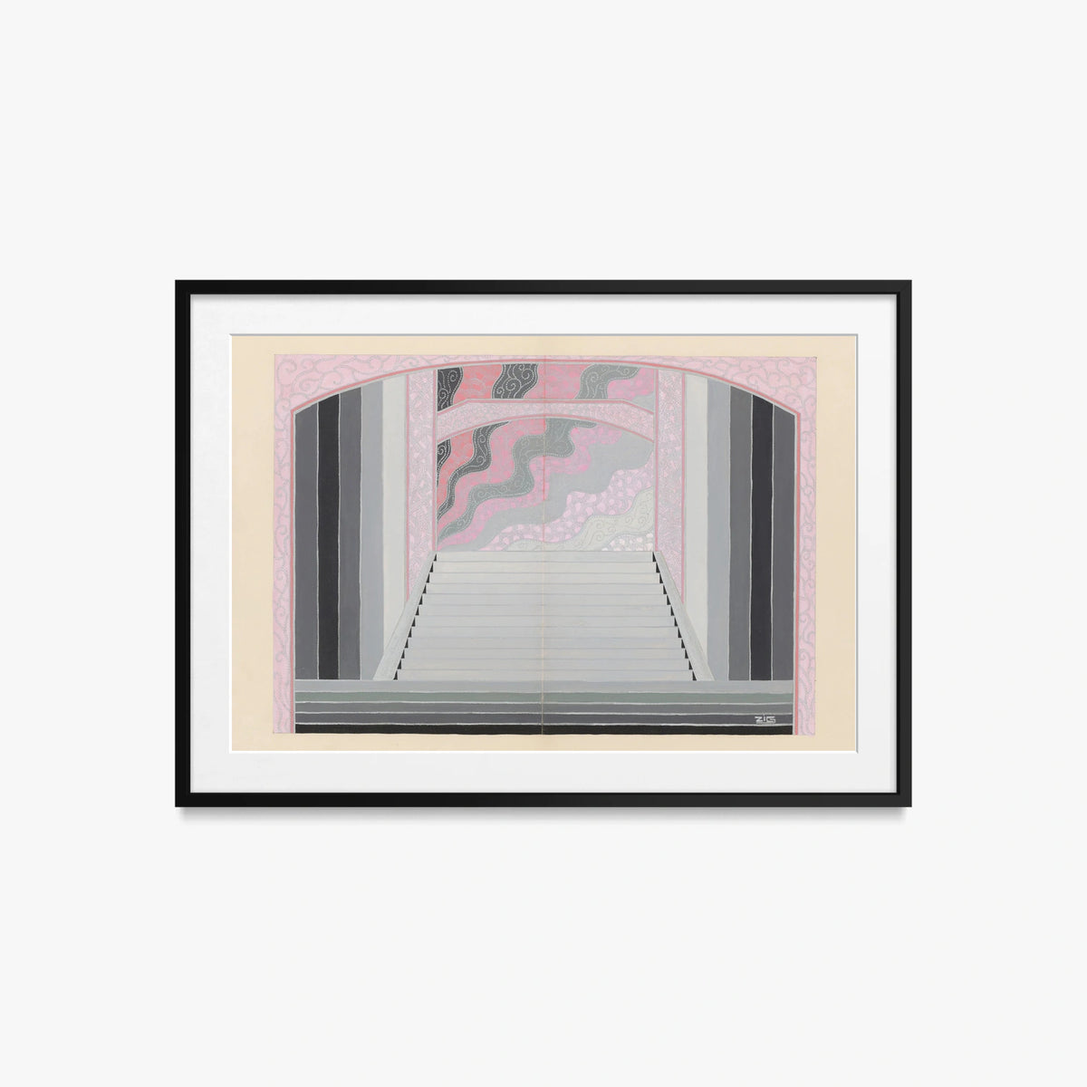 Les Ponts, Bozzetto di Scena - Zig, opera di Zig (Louis Gaudin) (Art Déco), stampa con passepartout e cornice nera, 85x60cm