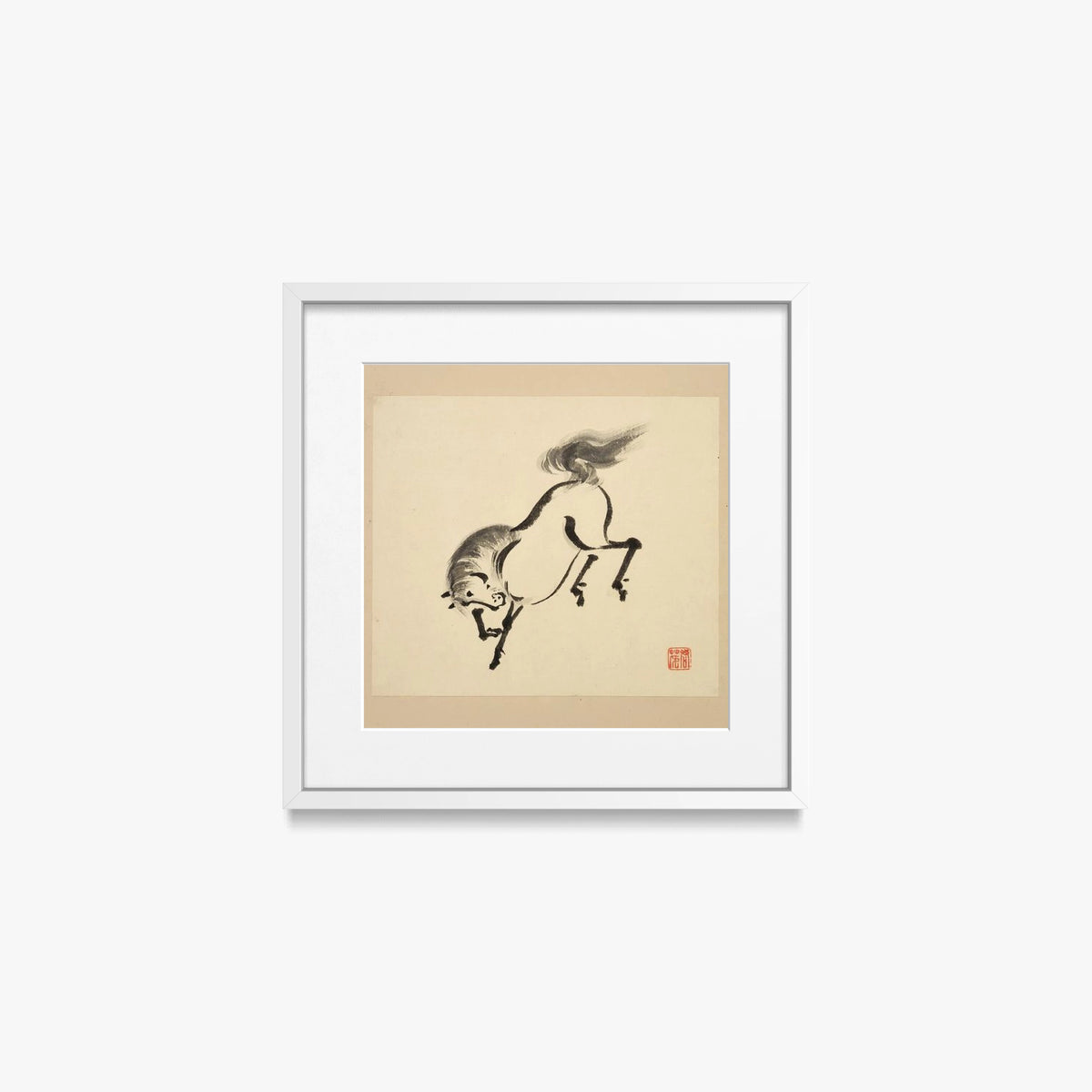Libro Illustrato dei Cavalli, Tav. 4 - Tsurusawa Tansaku, opera di Tsurusawa Tansaku (Ukiyo-e), stampa con passepartout e cornice bianca, 40x40cm