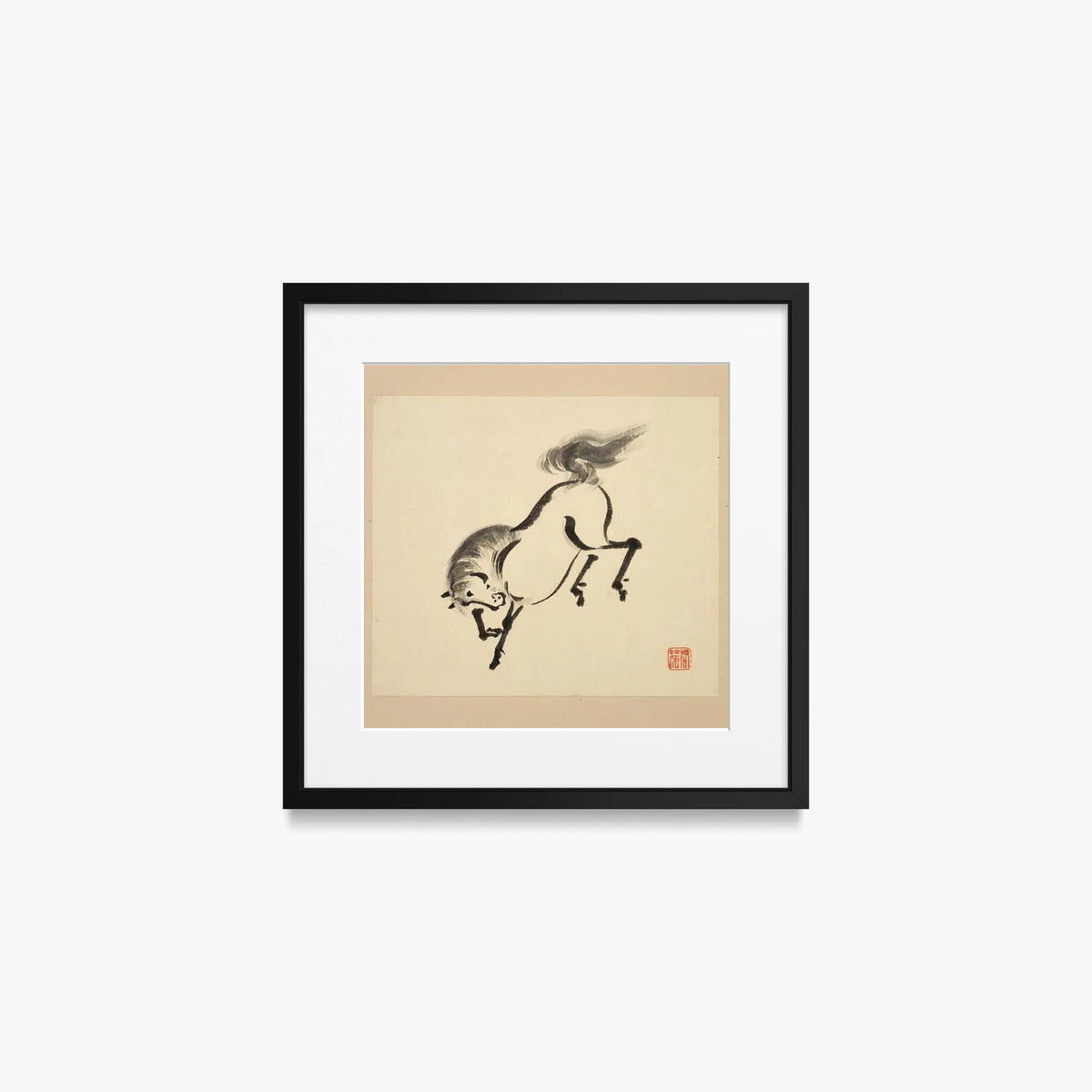 Libro Illustrato dei Cavalli, Tav. 4 - Tsurusawa Tansaku, opera di Tsurusawa Tansaku (Ukiyo-e), stampa con passepartout e cornice nera, 40x40cm