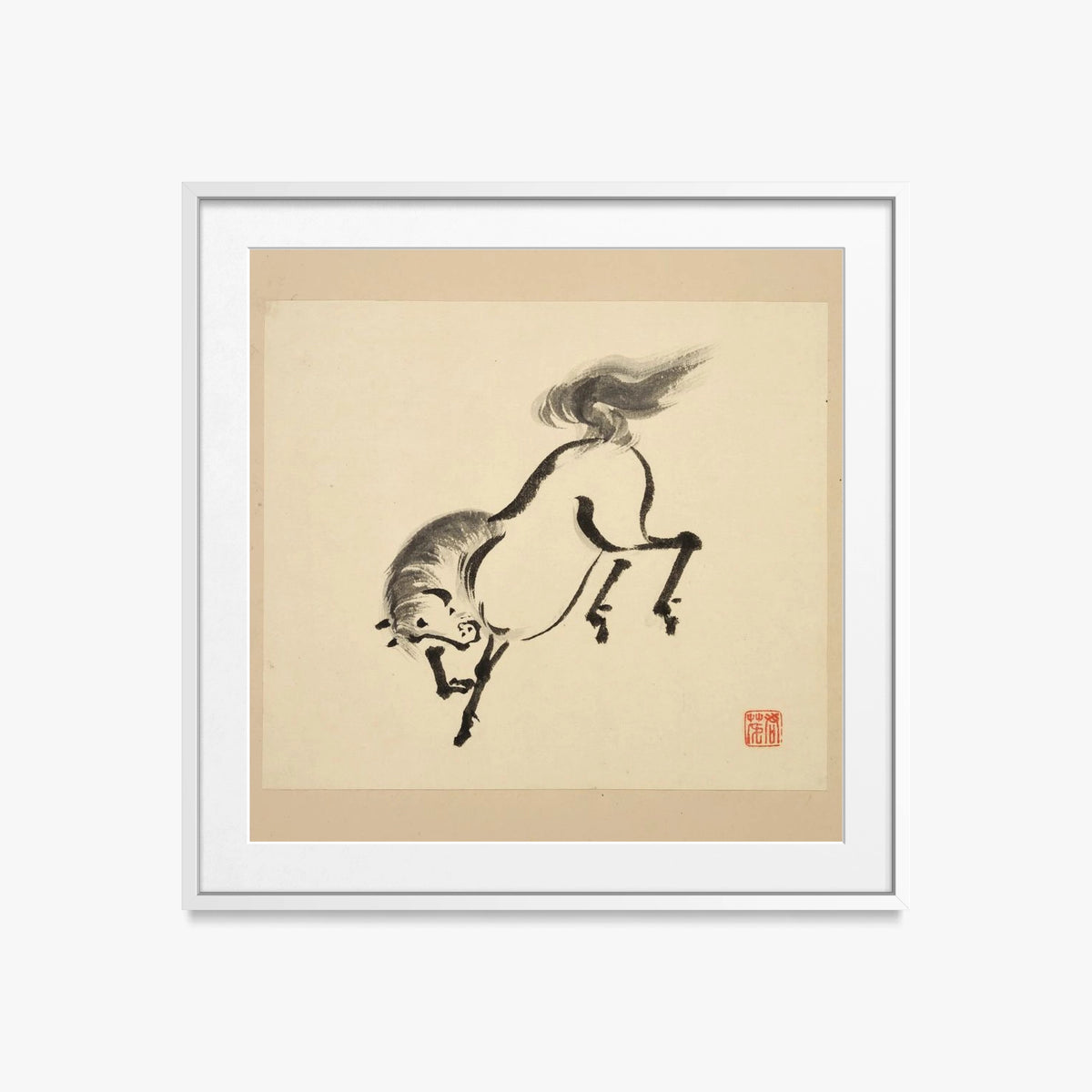 Libro Illustrato dei Cavalli, Tav. 4 - Tsurusawa Tansaku, opera di Tsurusawa Tansaku (Ukiyo-e), stampa con passepartout e cornice bianca, 50x50cm