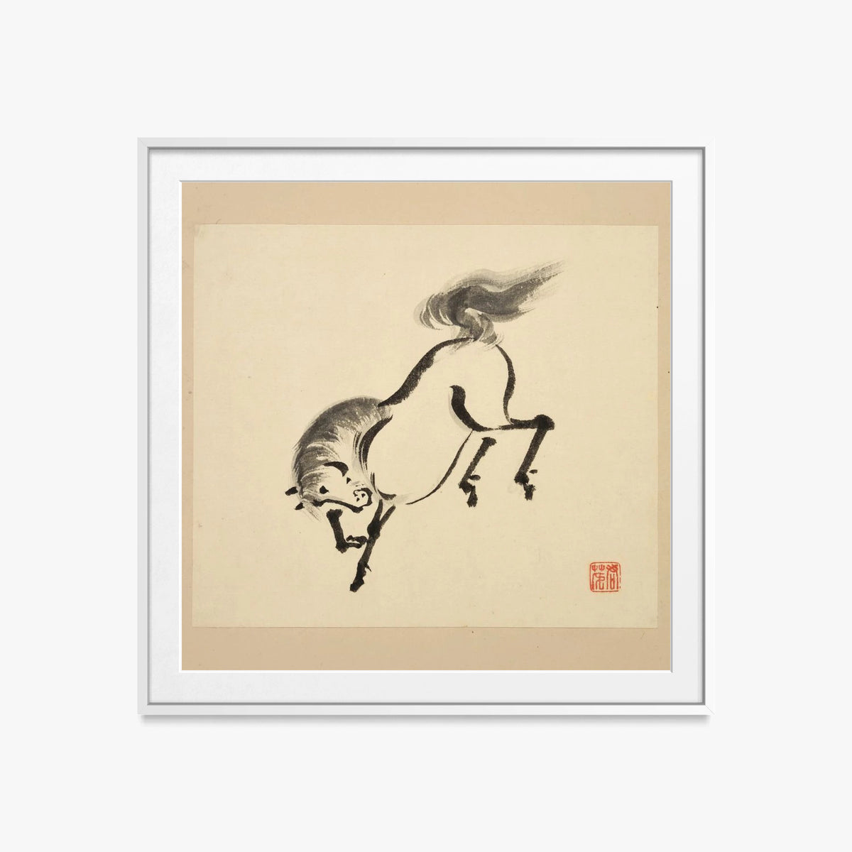 Libro Illustrato dei Cavalli, Tav. 4 - Tsurusawa Tansaku, opera di Tsurusawa Tansaku (Ukiyo-e), stampa con passepartout e cornice bianca, 60x60cm