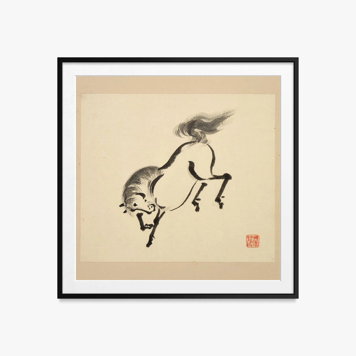 Libro Illustrato dei Cavalli, Tav. 4 - Tsurusawa Tansaku, opera di Tsurusawa Tansaku (Ukiyo-e), stampa con passepartout e cornice nera, 60x60cm