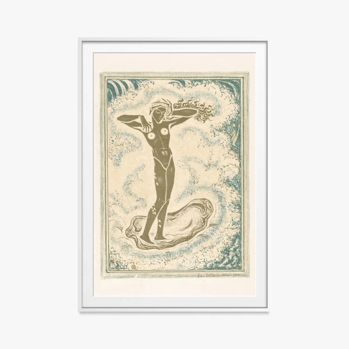 Nascita di Venere - Richard Nicolaüs Roland Holst, opera di Richard Nicolaüs Roland Holst (Art Nouveau), stampa con passepartout e cornice bianca, 80x115cm