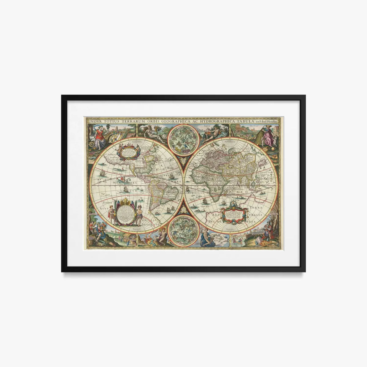 Nova Totius Terrarum Orbis Tabula - Melchior Tavernier II, opera di Melchior Tavernier II (Illustrazione), stampa con passepartout e cornice nera, 70x50cm