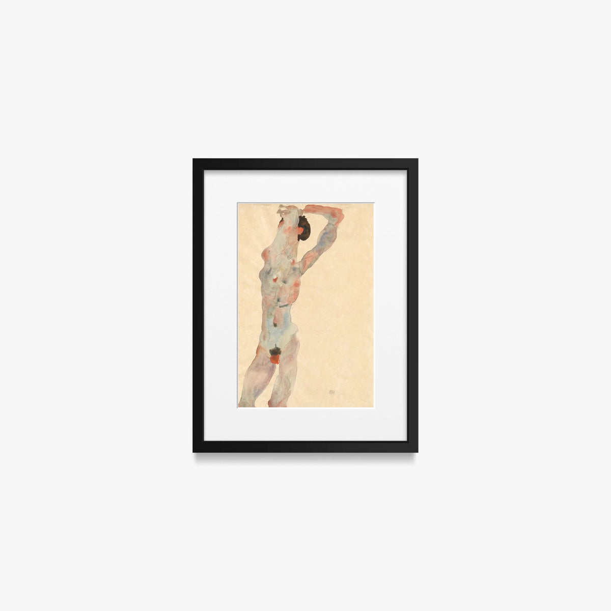 Nudo Maschile - Egon Schiele, opera di Egon Schiele (Espressionismo), stampa con passepartout e cornice nera, 30x40cm