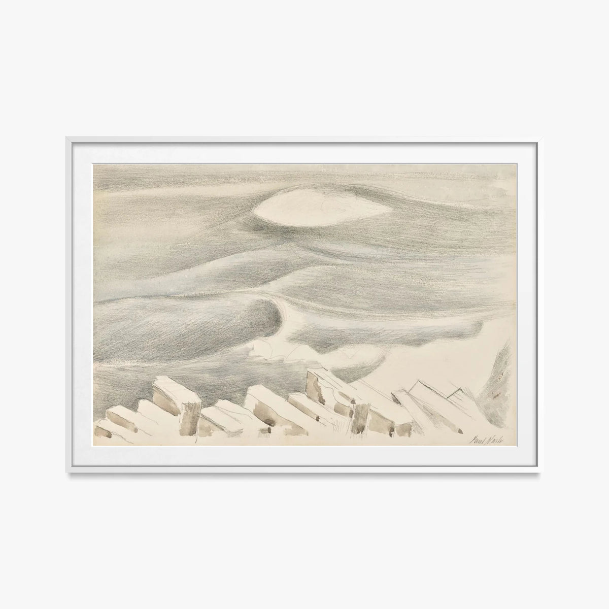 Onde - Paul Nash, opera di Paul Nash (Surrealismo), stampa con passepartout e cornice bianca, 115x80cm