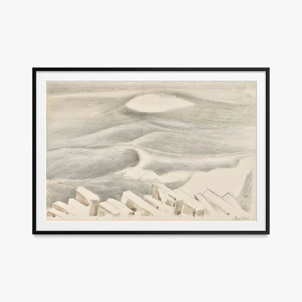 Onde - Paul Nash, opera di Paul Nash (Surrealismo), stampa con passepartout e cornice nera, 115x80cm