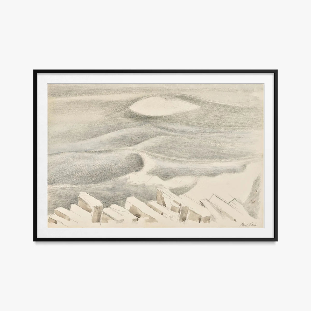 Onde - Paul Nash, opera di Paul Nash (Surrealismo), stampa con passepartout e cornice nera, 115x80cm