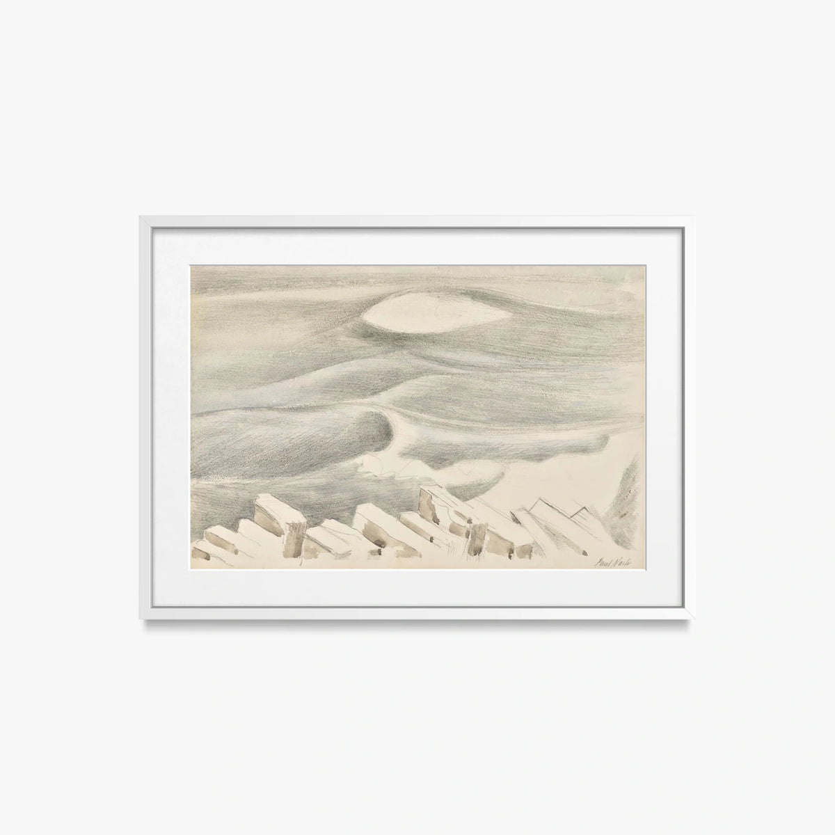 Onde - Paul Nash, opera di Paul Nash (Surrealismo), stampa con passepartout e cornice bianca, 70x50cm