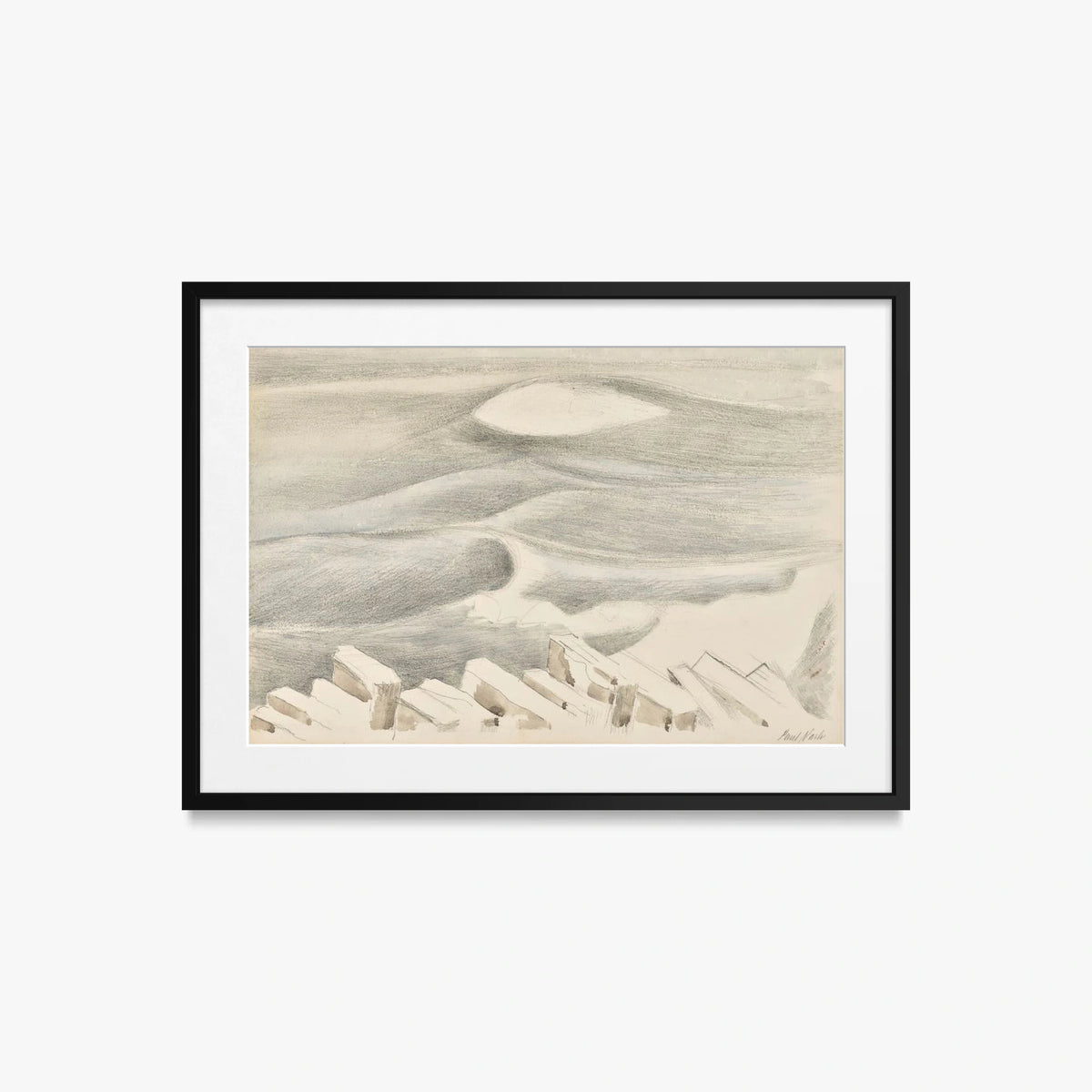 Onde - Paul Nash, opera di Paul Nash (Surrealismo), stampa con passepartout e cornice nera, 70x50cm