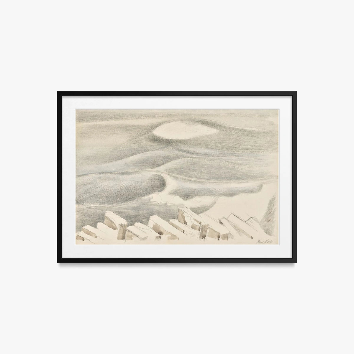 Onde - Paul Nash, opera di Paul Nash (Surrealismo), stampa con passepartout e cornice nera, 85x60cm