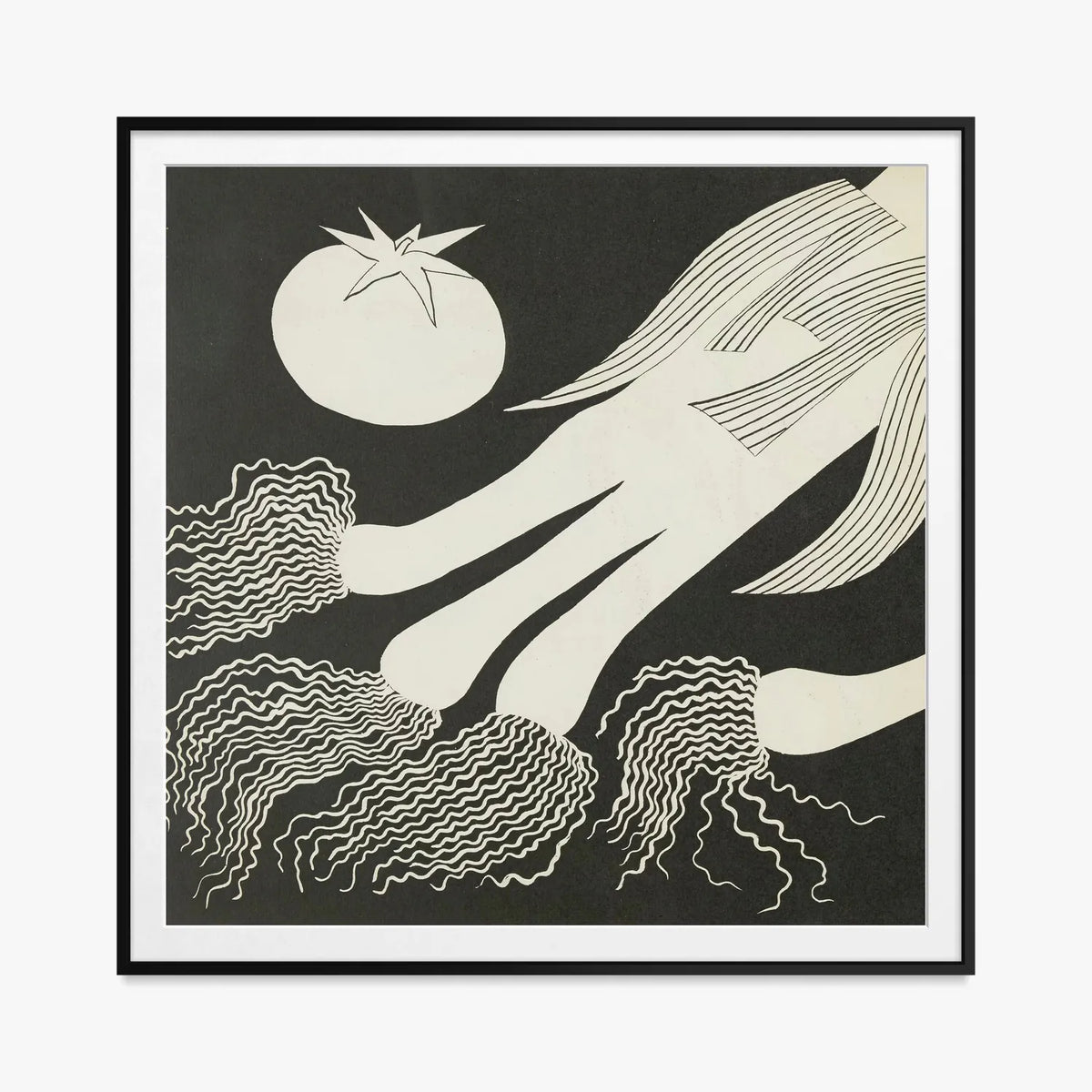 Ortaggi, Tav. 6 - Elena Pavlovna Gertik, opera di Elena Pavlovna Gertik (Illustrazione), stampa con passepartout e cornice nera, 80x80cm