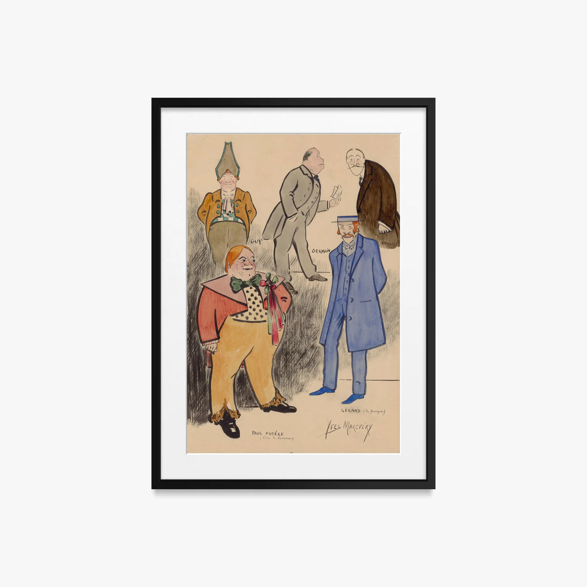 Paul Fugère e Lérand in Scena - Yves Marevéry, opera di Yves Marevéry (Illustrazione), stampa con passepartout e cornice nera, 50x70cm