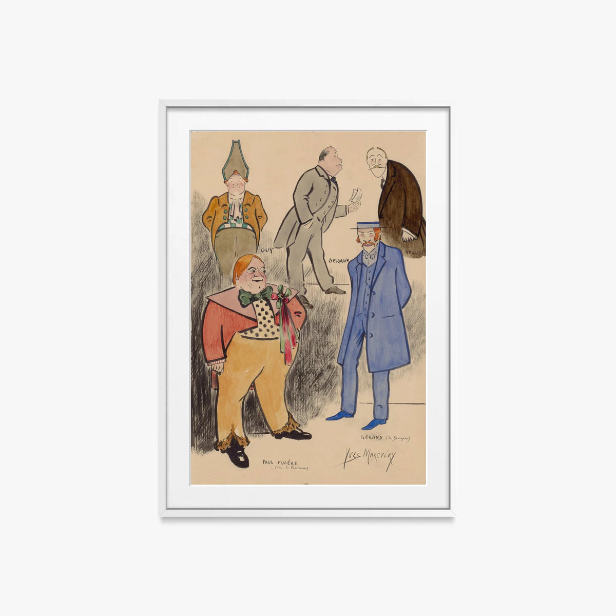 Paul Fugère e Lérand in Scena - Yves Marevéry, opera di Yves Marevéry (Illustrazione), stampa con passepartout e cornice bianca, 60x85cm