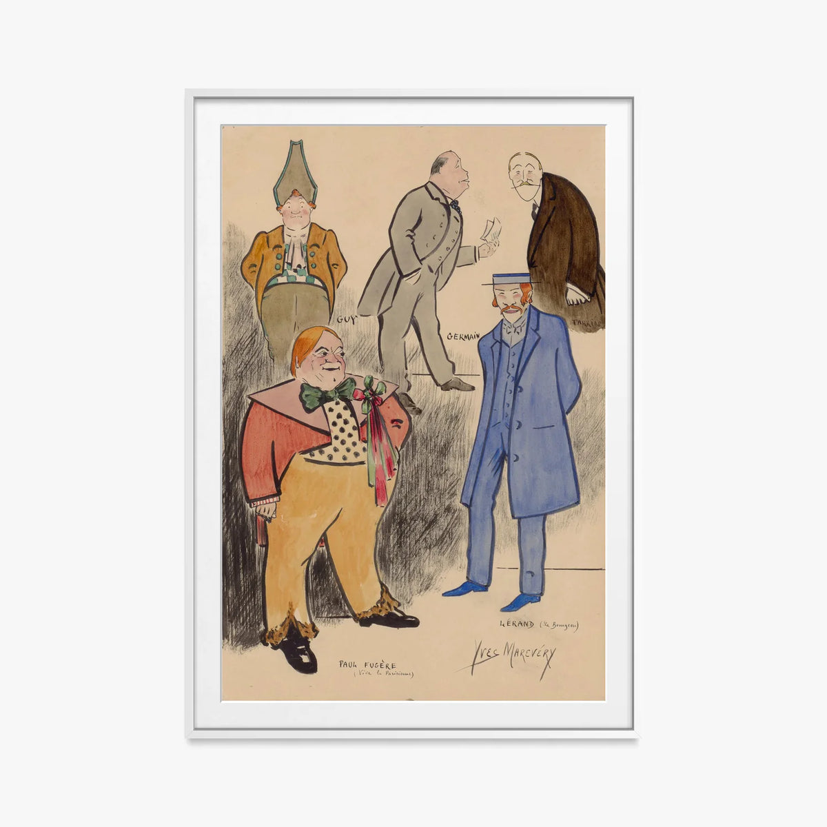 Paul Fugère e Lérand in Scena - Yves Marevéry, opera di Yves Marevéry (Illustrazione), stampa con passepartout e cornice bianca, 80x115cm