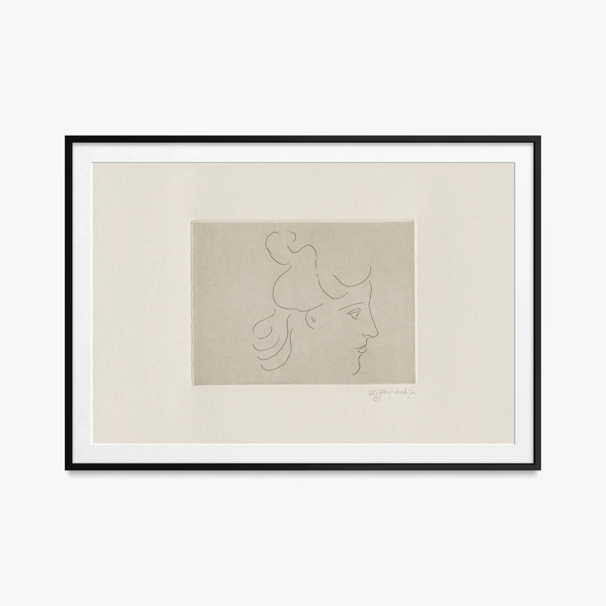 Profilo di Fanciulla Pettinata alla Greca - Henri Matisse, opera di Henri Matisse (Art Déco), stampa con passepartout e cornice nera, 115x80cm