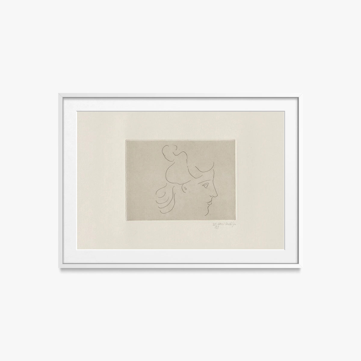Profilo di Fanciulla Pettinata alla Greca - Henri Matisse, opera di Henri Matisse (Art Déco), stampa con passepartout e cornice bianca, 85x60cm